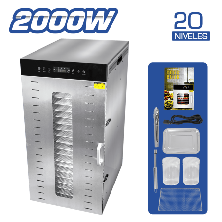 DESHIDRATADOR ACERO INOX 2000W 20 NIVELES
