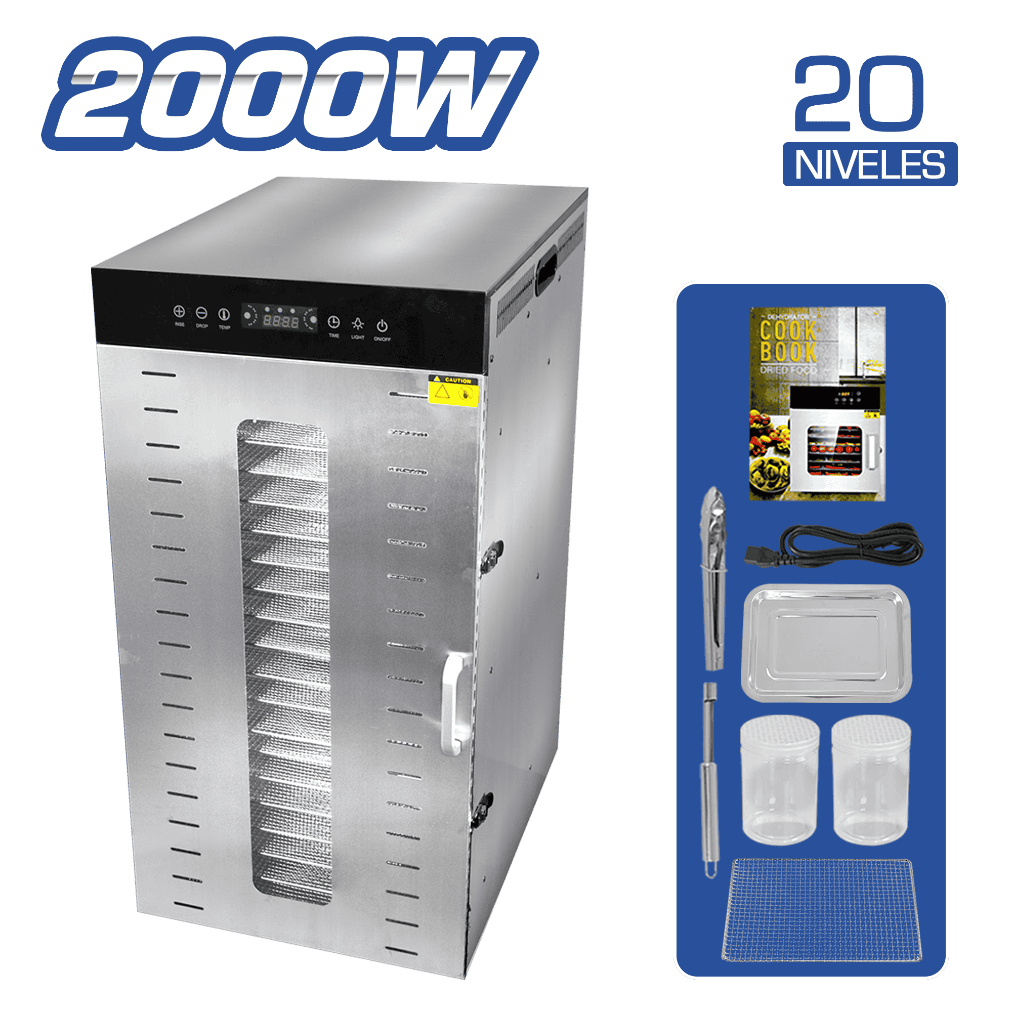 DESHIDRATADOR ACERO INOX 2000W 20 NIVELES