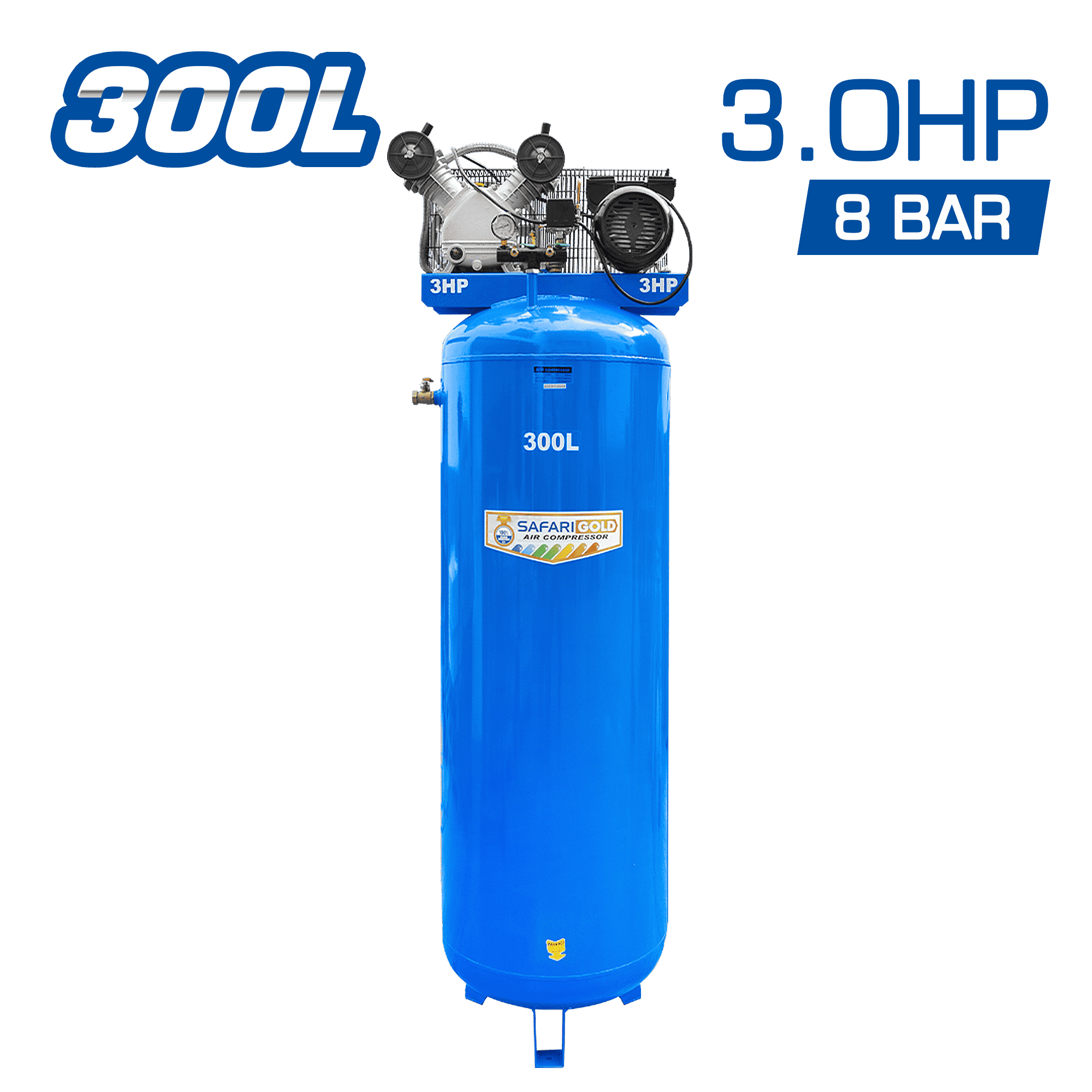COMPRESORA VERTICAL 300L 3.0HP 220V 8BAR – AZUL