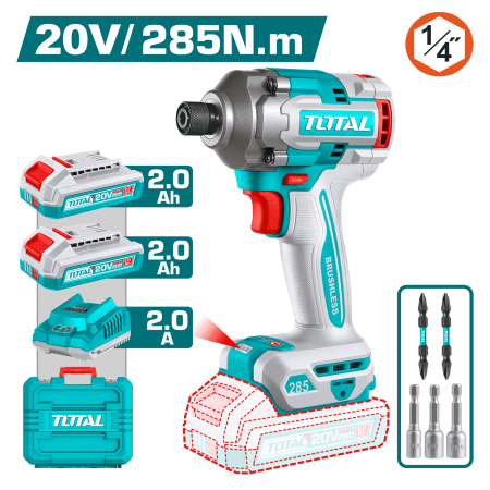 ATORNILLADOR IMPACTO 20V HEX:6.35 285NM 2X2.0AH 0-2900BPM BRUSHLESS MALETIN INDUSTRIAL