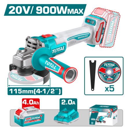 AMOLADORA 20V BRUSHLESS 3000-9000RPM 115MM M14 900W 1X4.0AH DISCO X5 INDUSTRIAL