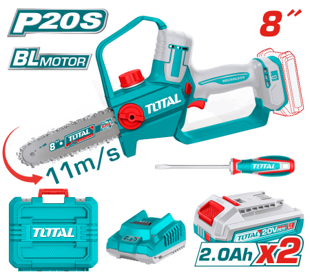 SIERRA DE CADENA LI-ION 20V 8'' 20CM 11M/S 2X2.0AH + ACC INDUSTRIAL