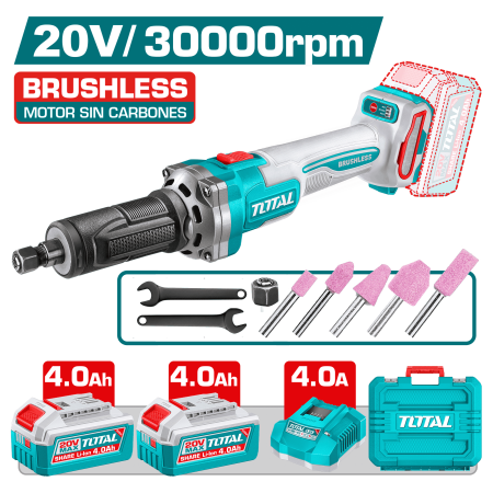 RECTIFICADORA 20V BL 10000-30000RPM COL: 6MM 2X4.0AH + ACC / MALETIN INDUSTRIAL