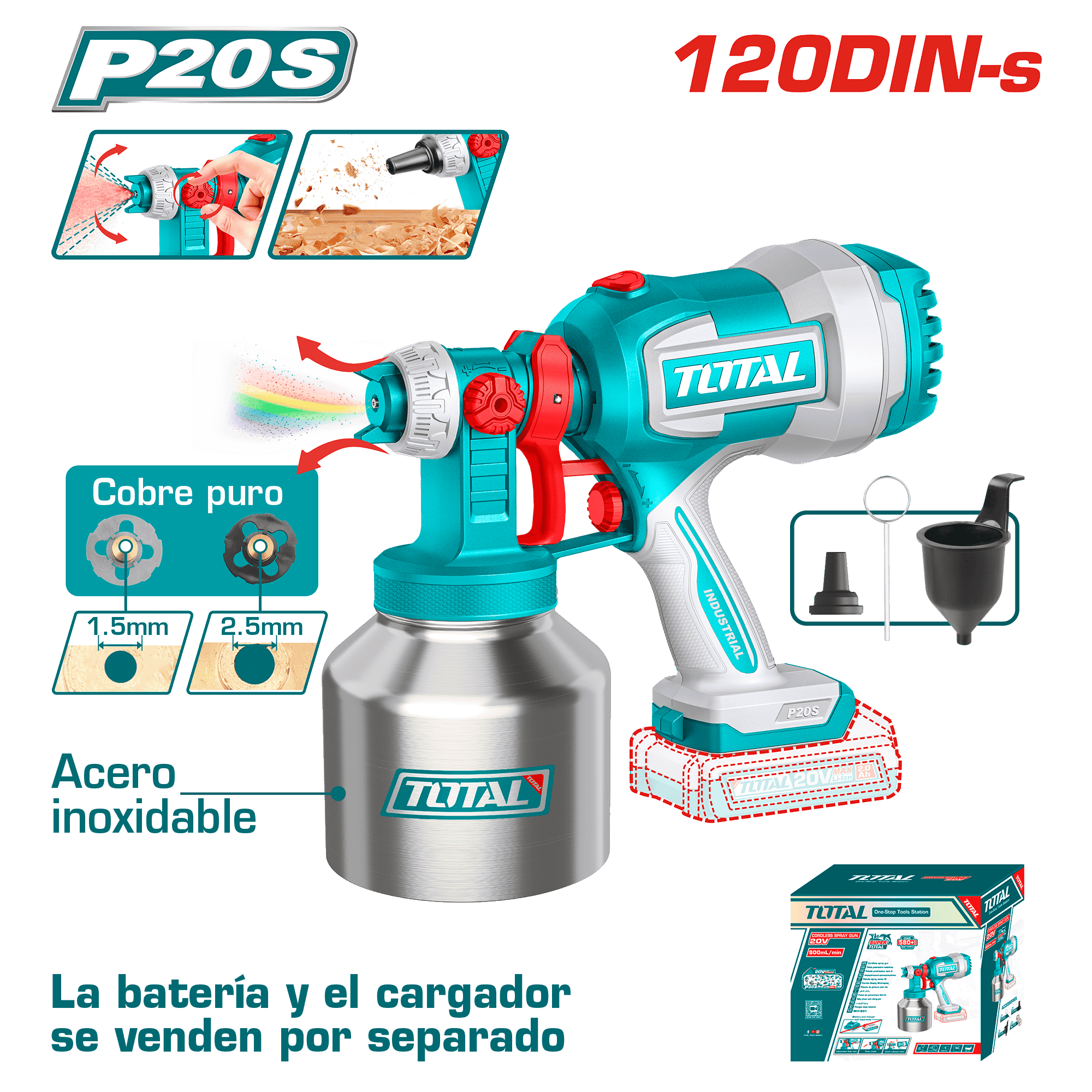 PISTOLA PINTAR 20V 800ML/MIN 120DIN-S CAP:1000ML TANQUE METAL