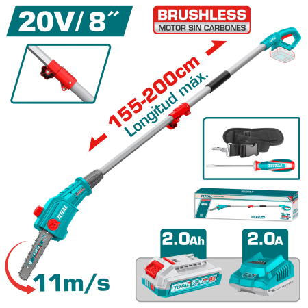 SIERRA PODADORA TELESCOPICA 20V BL MOTOR 8'' LONG: 2M 1X2.0AH INDUSTRIAL