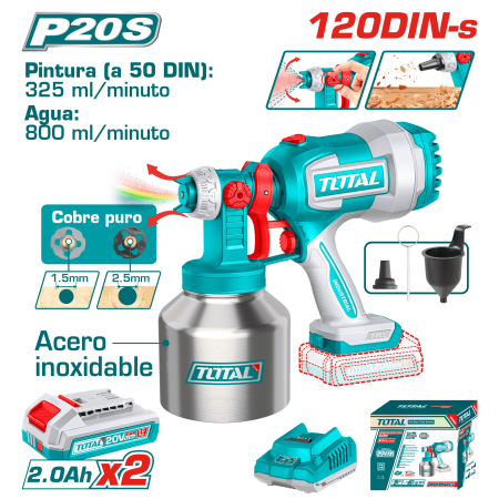 PISTOLA PINTAR 20V 800ML/MIN 120DIN-S CAP:1000ML TANQUE METAL 2x2.0AH