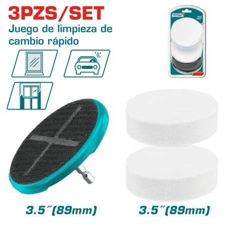 SET DE ESPONJAS LIMPIADORAS P/VIDRIO 89MM(3.5'') 2PCS + ADAPTADOR TALADRO