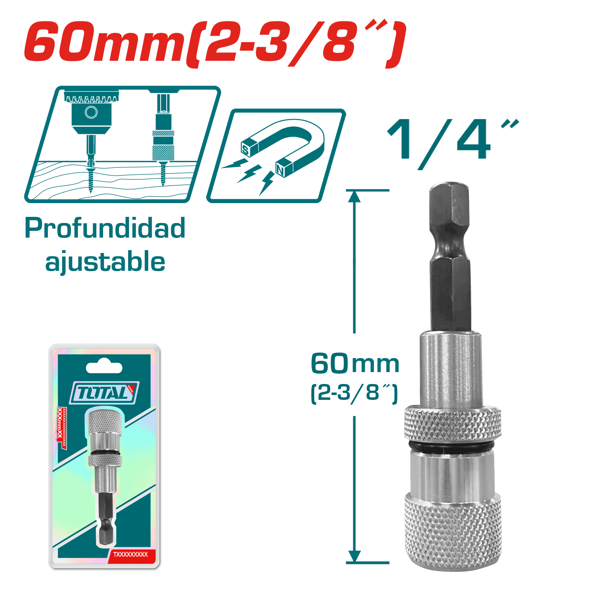 SUJETADOR MAGNETICO P/PUNTAS CON LIMITADOR 60MM (1/4'')