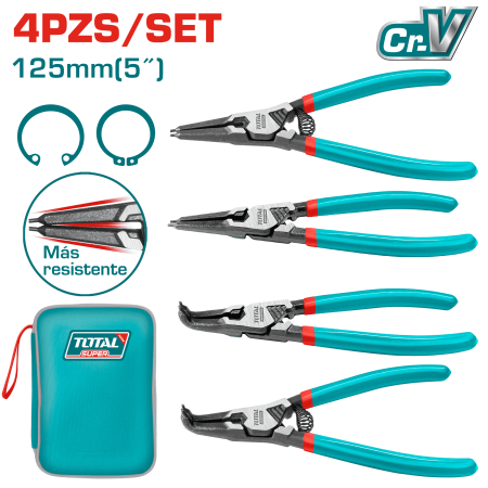 SET PINZAS 4PCS + ESTUCHE 125MM (5'') CR.V INDUSTRIAL