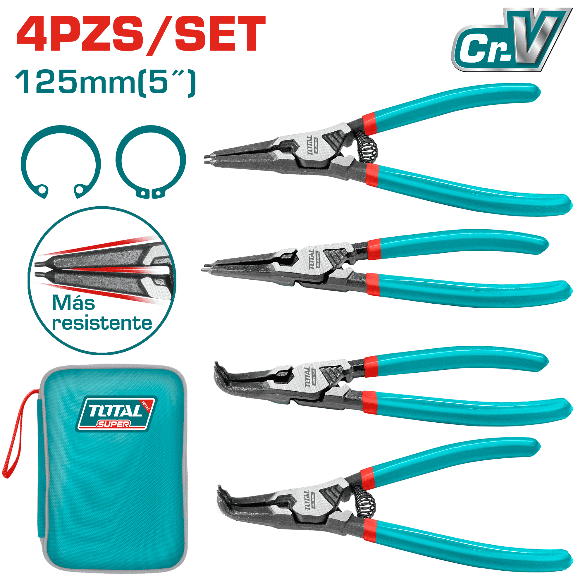 SET PINZAS 4PCS + ESTUCHE 125MM (5'') CR.V INDUSTRIAL
