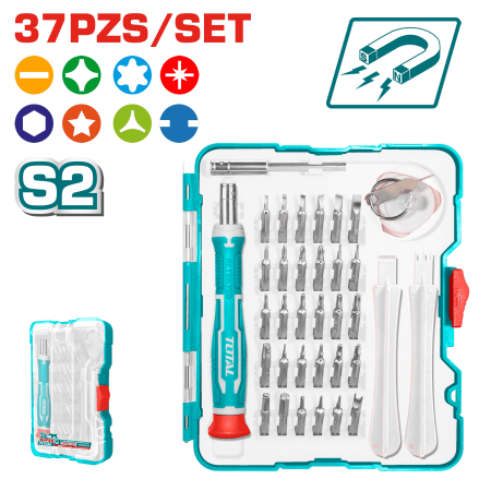 SET DESTORNILLADOR PRECISION + PUNTAS 37PCS S2 MAGNETICO INDUSTRIAL