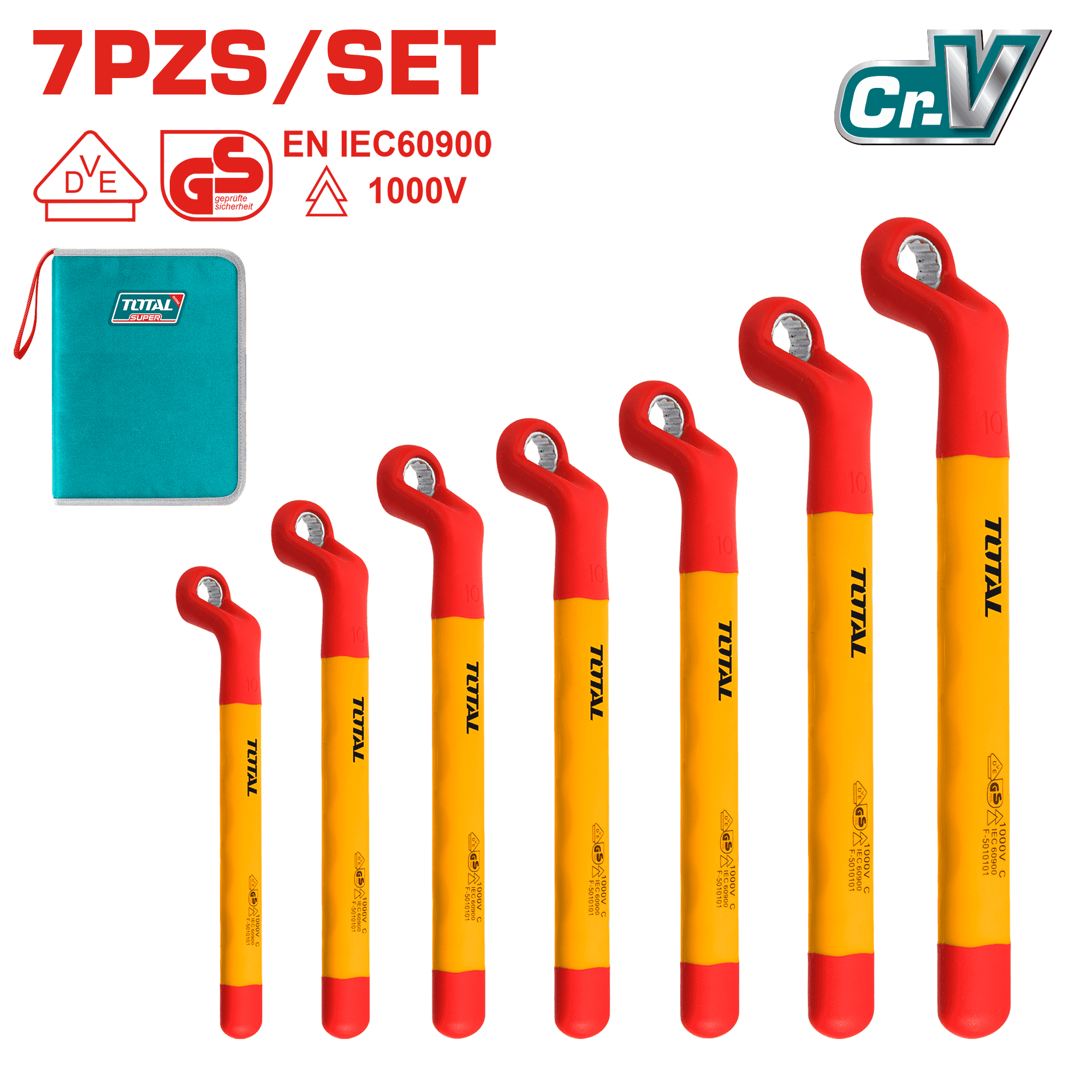 SET DE LLAVES CORONA 7PCS /SET 8/10/12/13/14/17/19MM CR.V AISLADAS 1000V INDUSTRIAL