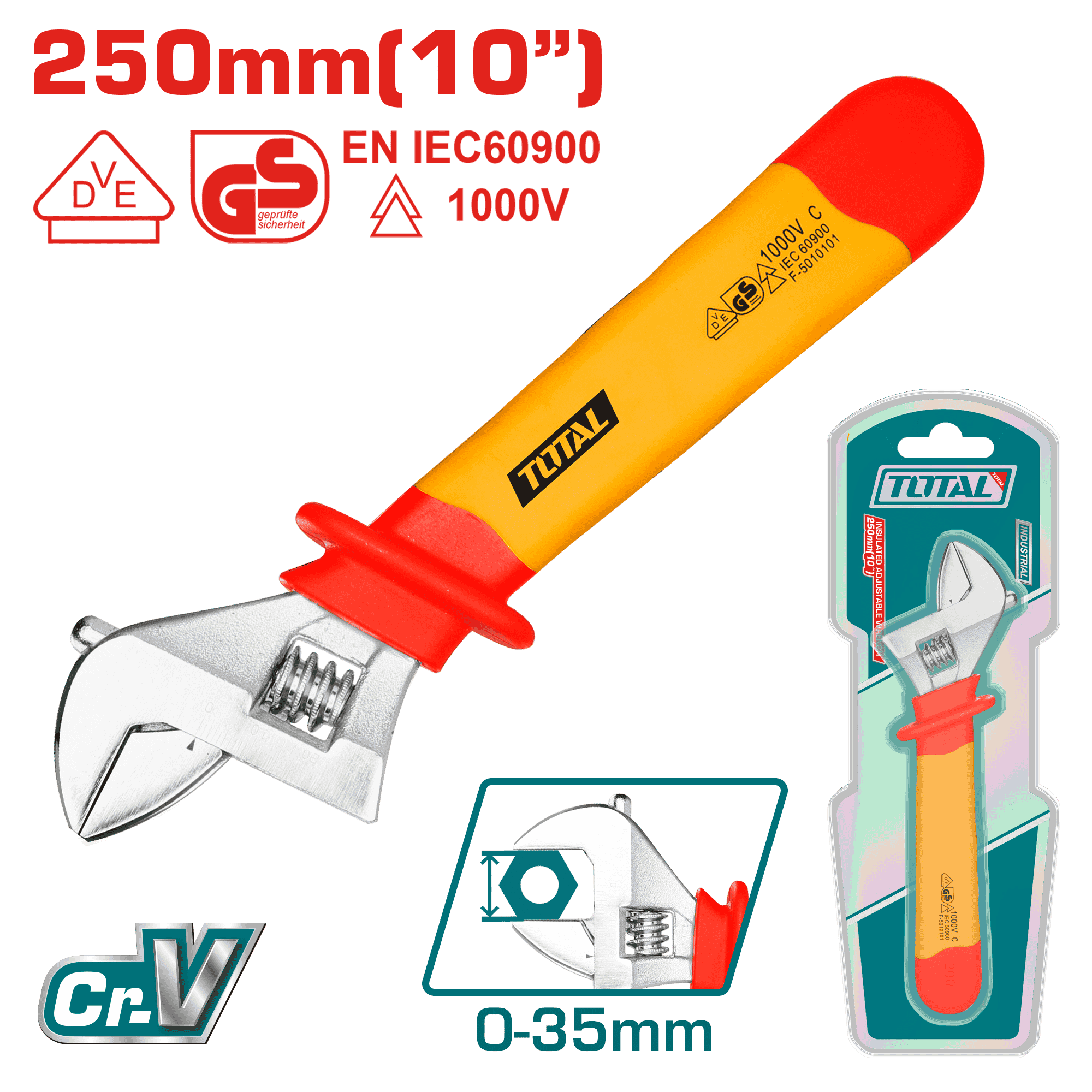 LLAVE AJUSTABLE 250MM (10'') CR.V AISLADA 1000V VDE/GS CERTIF. INDUSTRIAL