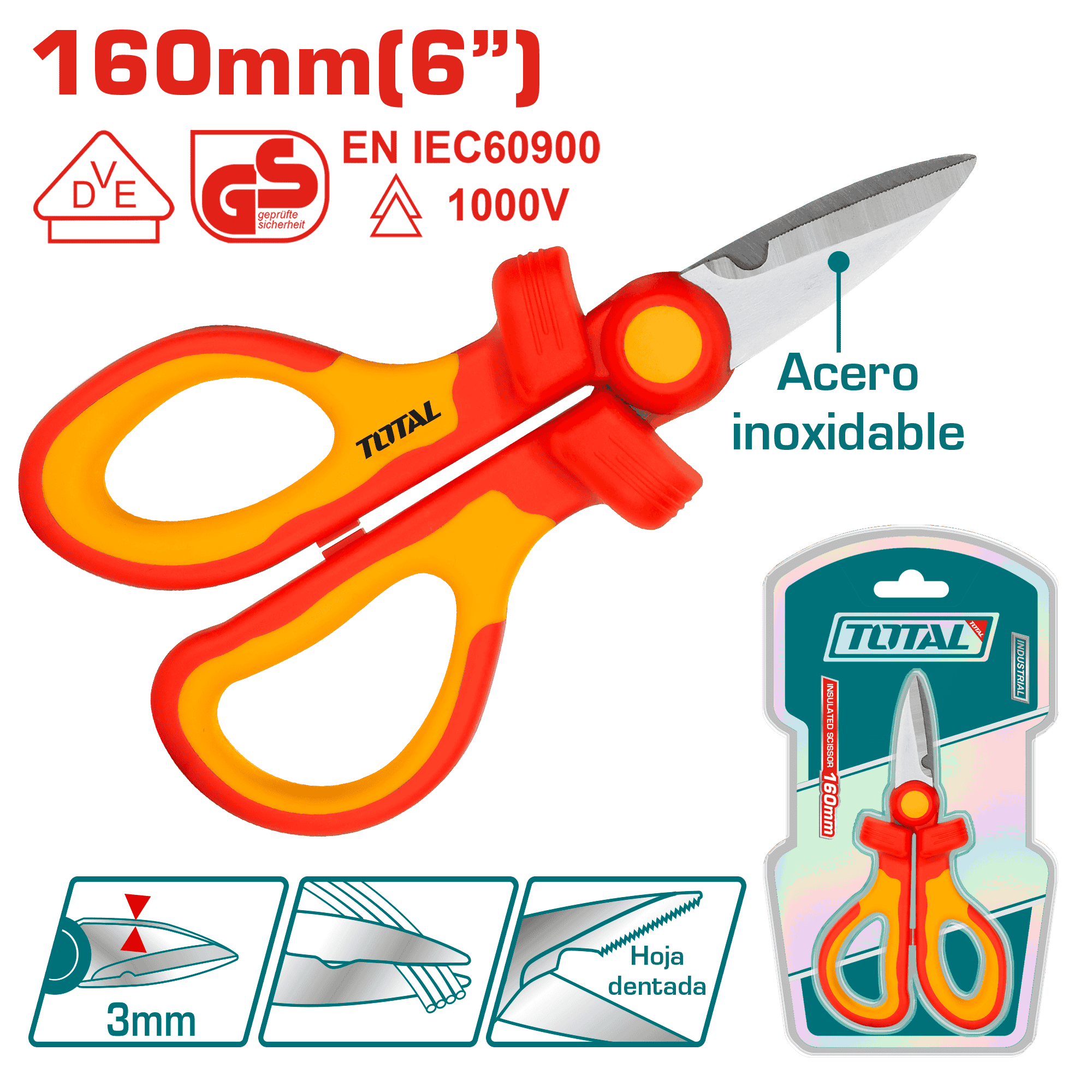 TIJERA 160MM (6'') AISLADA 1000V VDE/GS CERTIF.