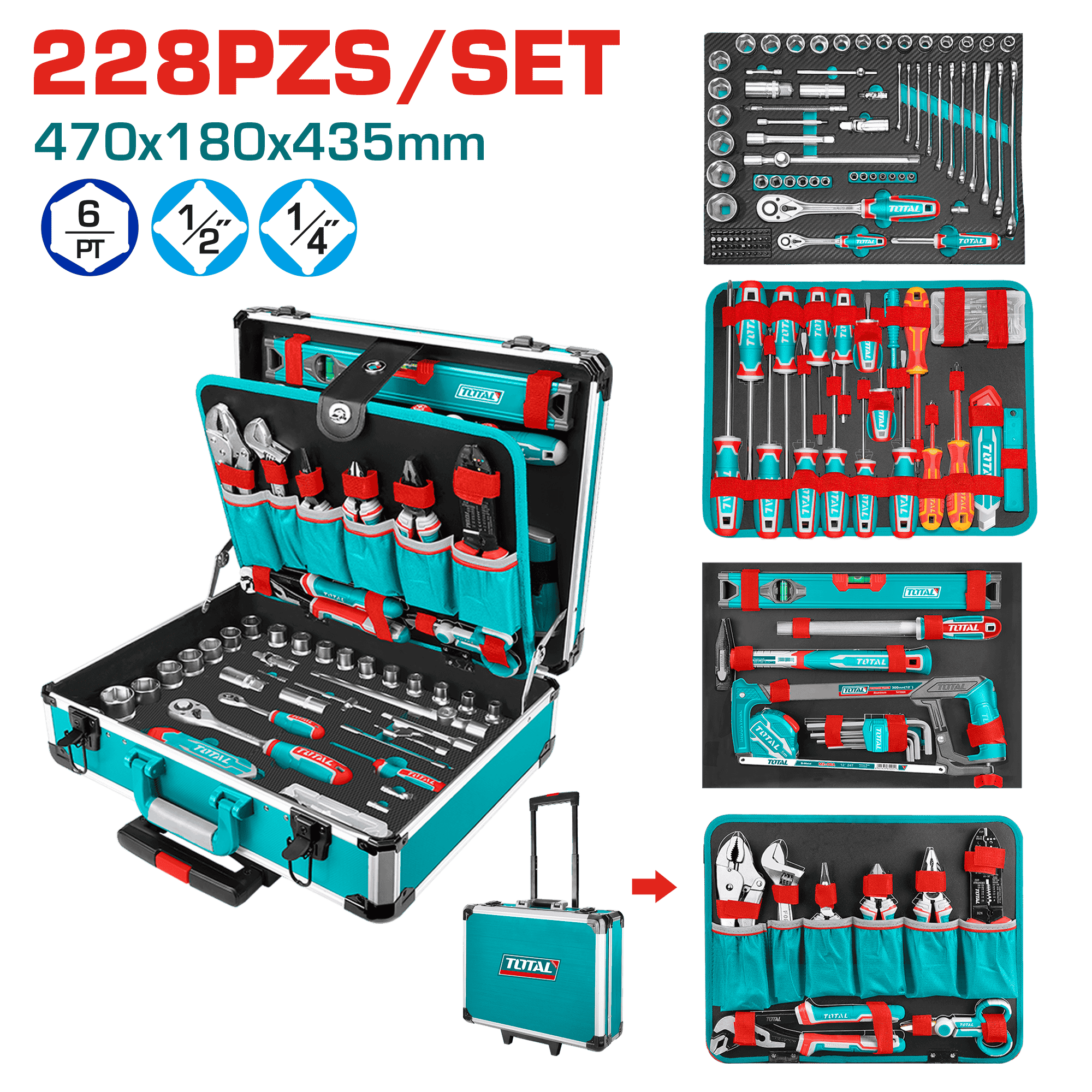 SET 228PCS HERRAMIENTAS MANUALES INC MALETIN 470X180X435MM INDUSTRIAL