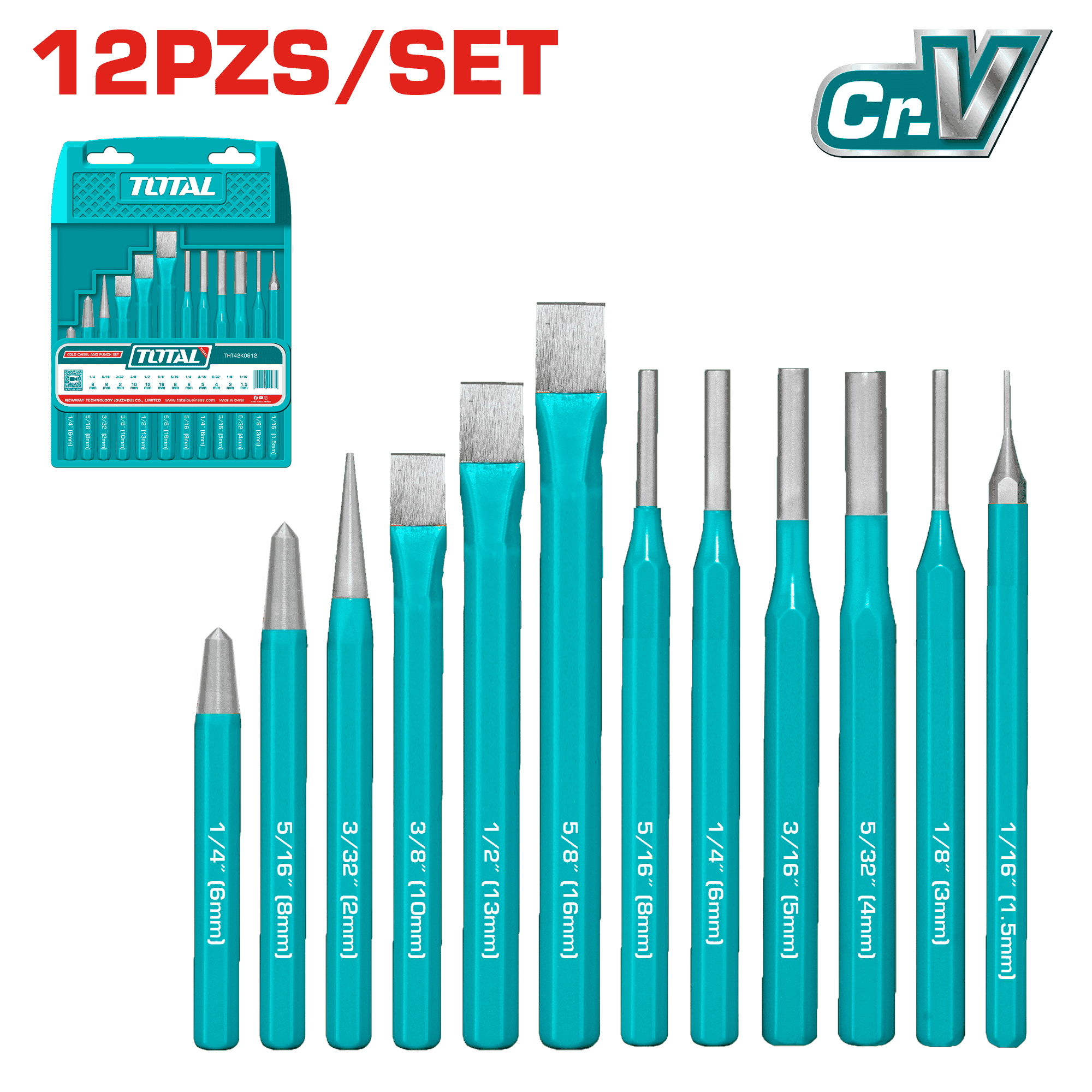 SET CINCELES CORTE FRIO + PUNSON 12PCS CR.V ESTUCHE