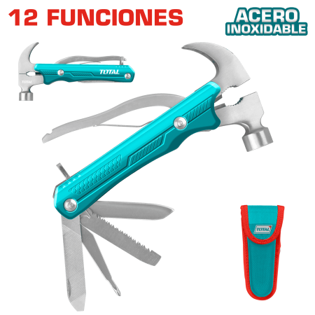 MULTI-HERRAMIENTA 12 FUNCIONES ACERO INOX INC MARTILLO + ESTUCHE
