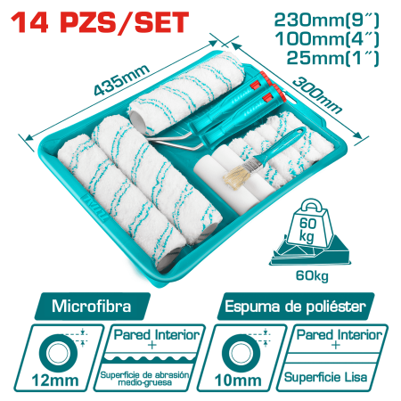 SET RODILLO + BROCHA + REPUESTOS 14PCS INTERIORES + BANDEJA