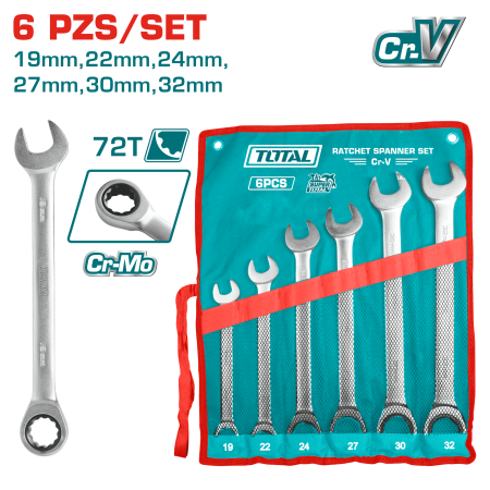 SET LLAVES COMBINACIÓN + CORONA 72T CR.V+CR-MO 19-32MM ESTUCHE DE LONA INDUSTRIAL