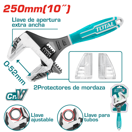 LLAVE AJUSTABLE 2EN1 250MM 10'' CRV 0-52MM INDUSTRIAL