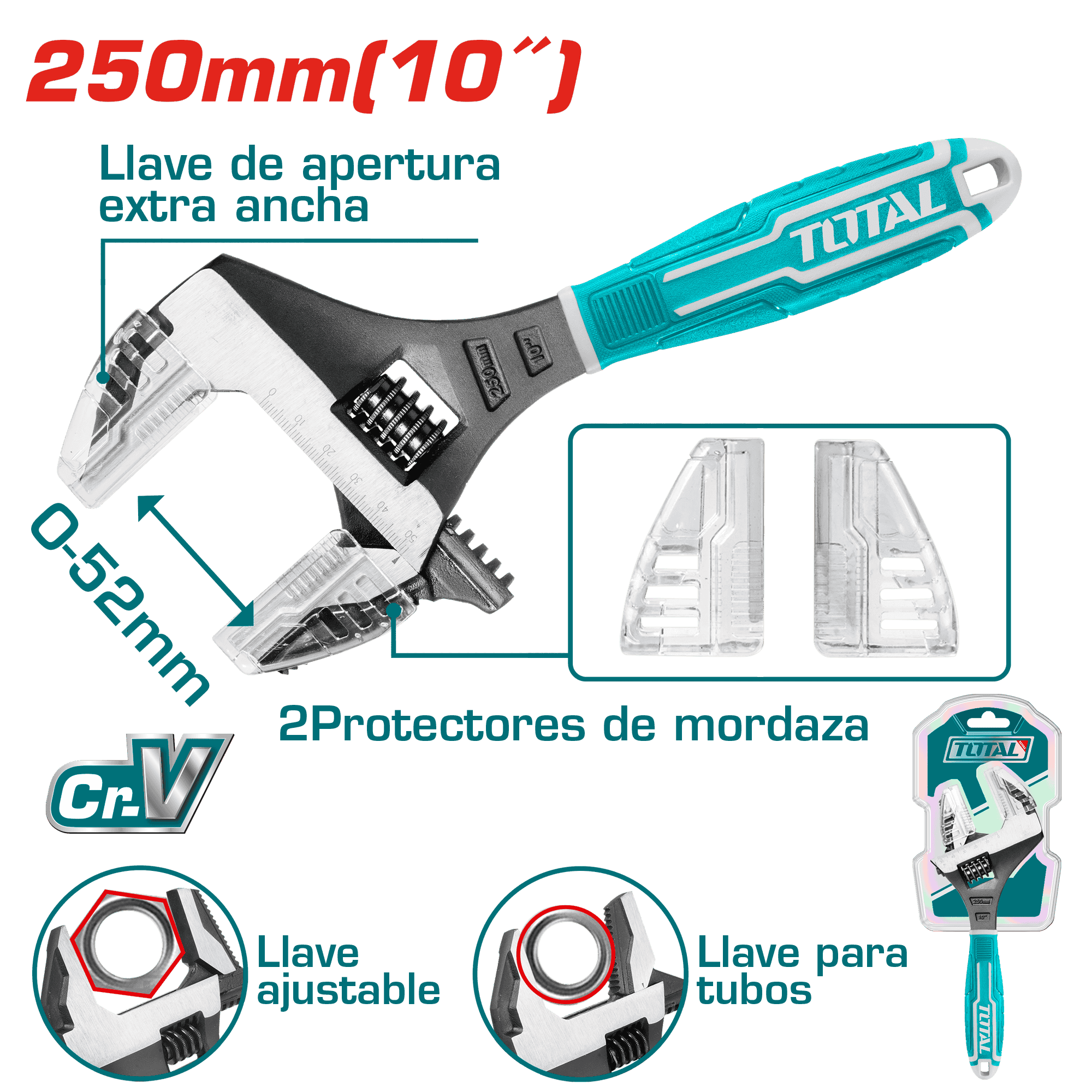 LLAVE AJUSTABLE 2EN1 250MM 10'' CRV 0-52MM INDUSTRIAL