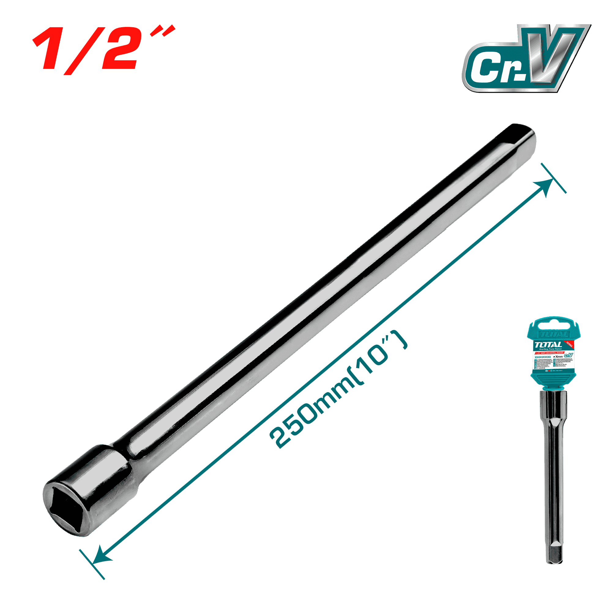 EXTENSION 1/2'' BARRA 250MM 50BV30 CROMADO INDUSTRIAL