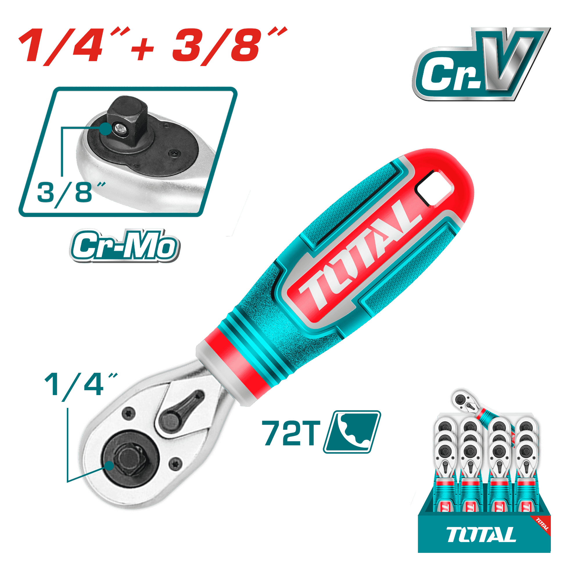 RACHET 1/4 + 3/8 72T CR.V+CRMO 140MM