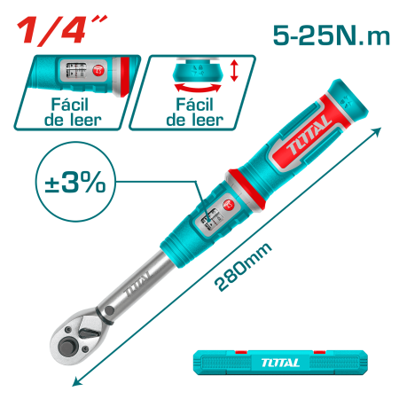 TORQUIMETRO 1/4'' 5-25NM +_3% L:280MM + ESTUCHE INDUSTRIAL