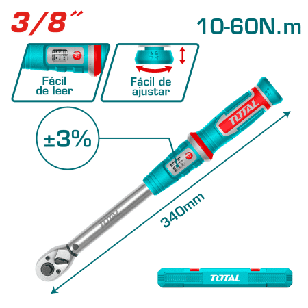 TORQUIMETRO 3/8'' 10-60NM +_3% L:340MM + ESTUCHE INDUSTRIAL