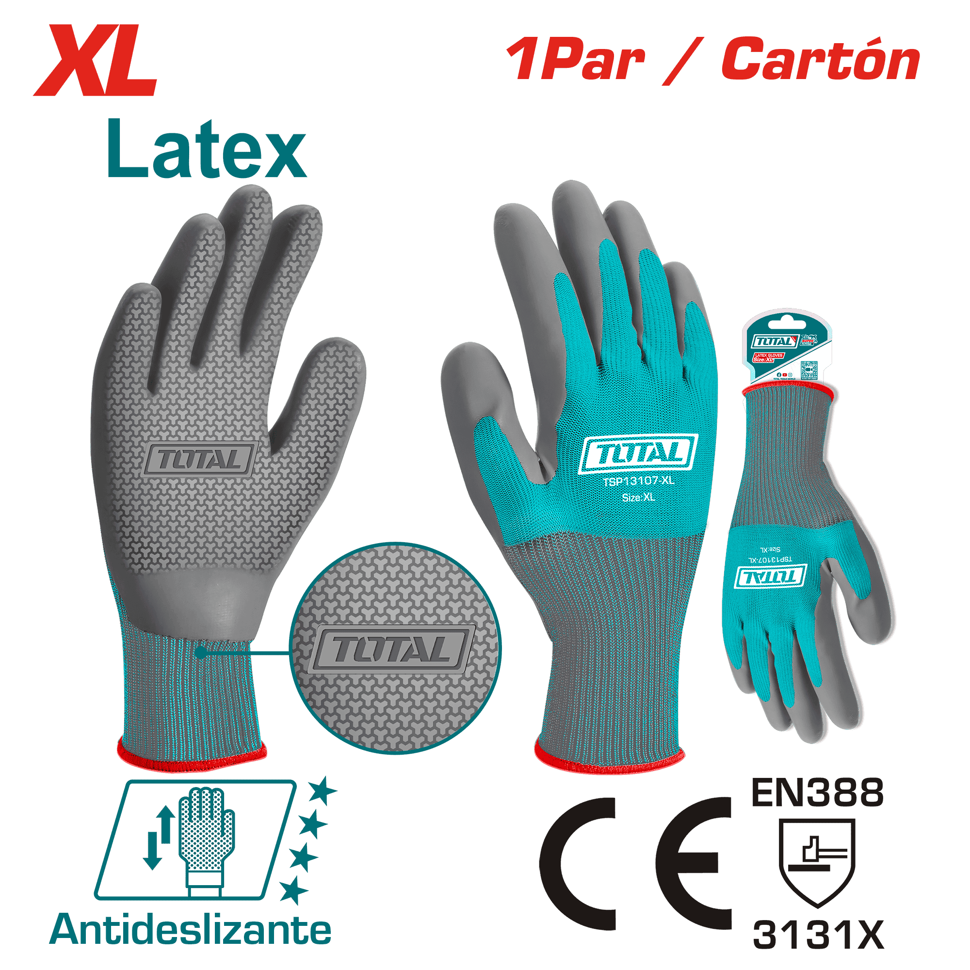 GUANTES DE LATEX ANTIDESLISABLE XL