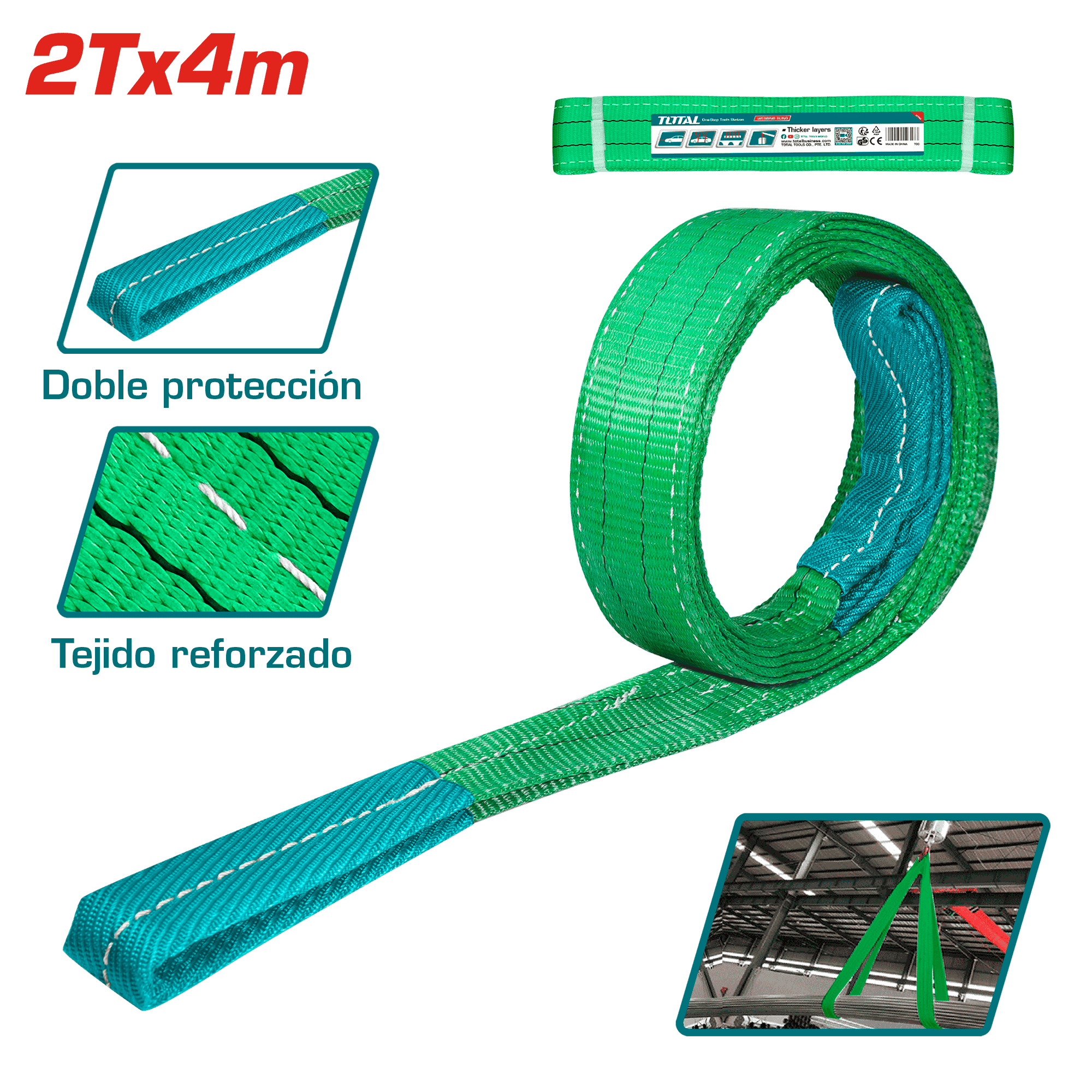 ESLINGA DE CARGA 2T X 4M AN:60MM PROTECCION DUAL - VERDE
