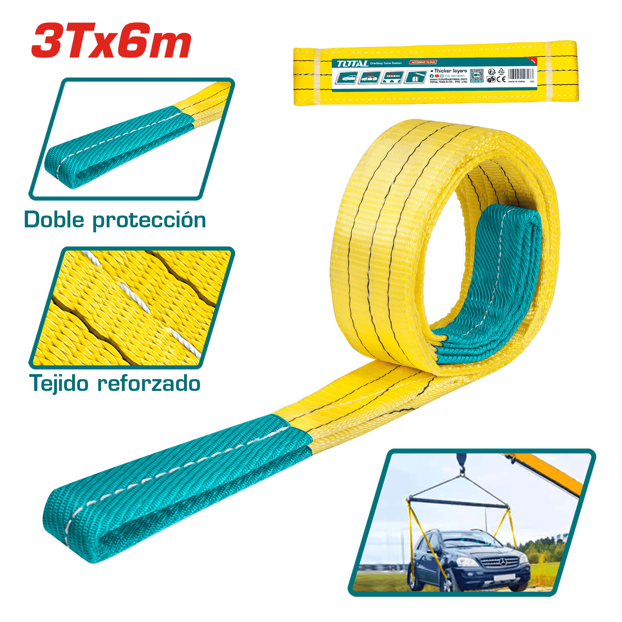 ESLINGA DE CARGA 3T X 6M PROTECCION DUAL - AMARILLO