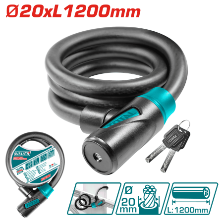 SEGURO PARA BICICLETA 1.2M PVC + CABLE HQ (20MM) + 2 LLAVES
