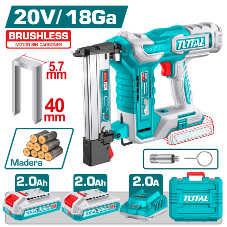 PISTOLA DE GRAPAS 20V K10-K40 3G/S +400GRAPAS 2X2.0AH BRUSHLESS + MALETING