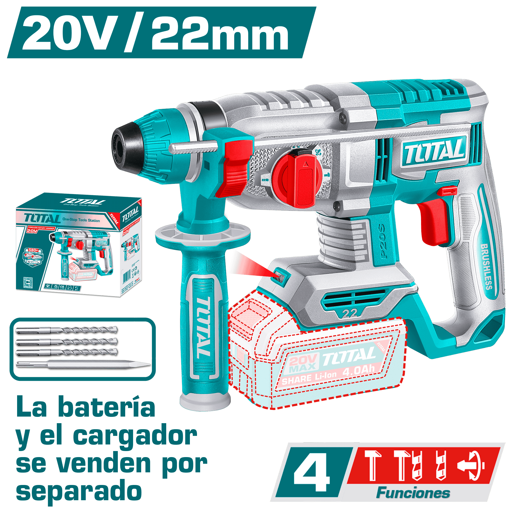 ROTOMARTILLO SDS+ 22MM 20V BL 2.0J 0-5400BPM 4F +ACC INDUSTRIAL
