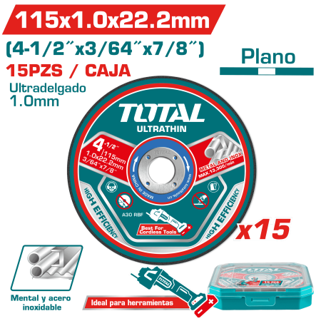 SET DISCO ULTRA-DELGADO 115X1.0X22.2MM 15PCS METAL +ESTUCHE INDUSTRIAL