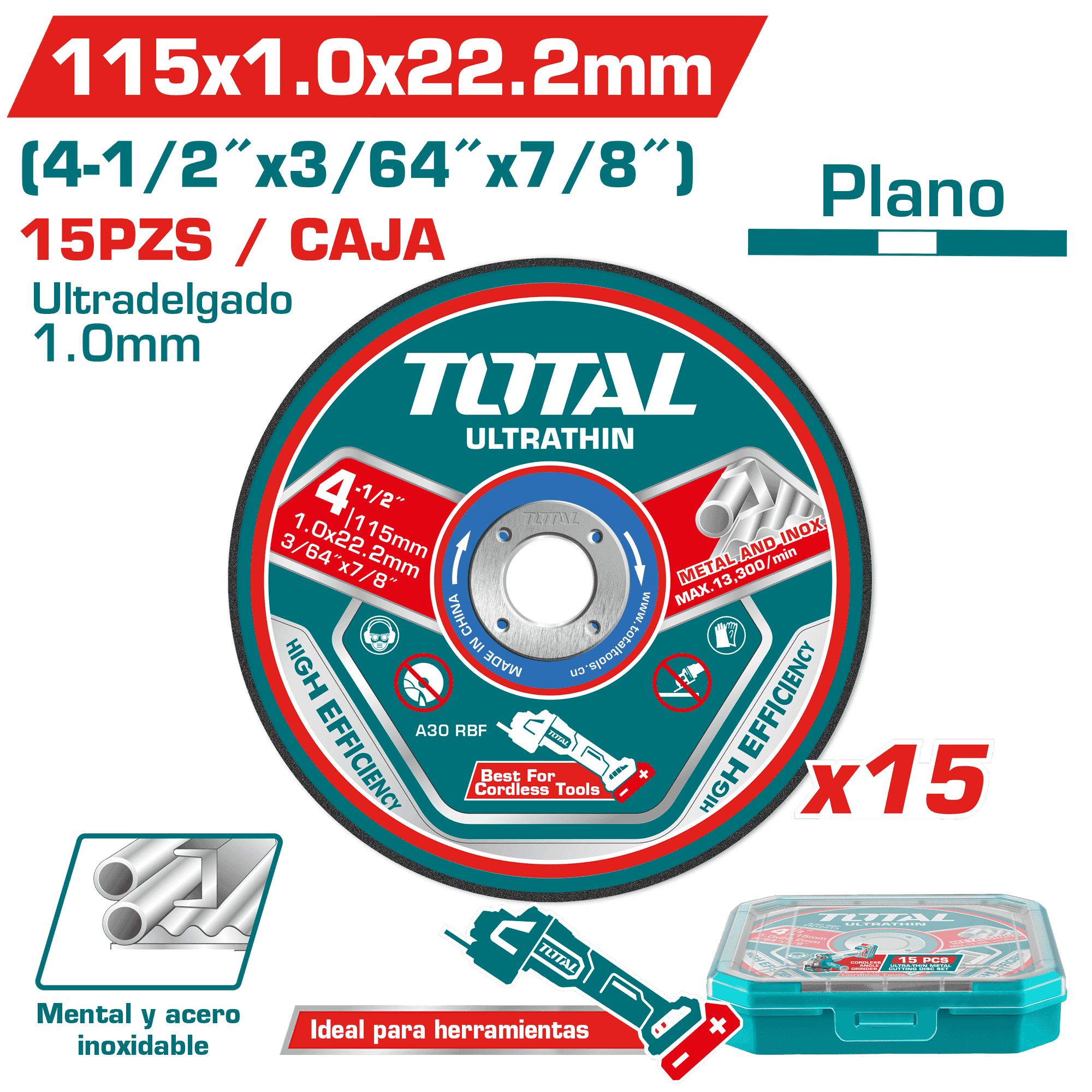 SET DISCO ULTRA-DELGADO 115X1.0X22.2MM 15PCS METAL +ESTUCHE INDUSTRIAL