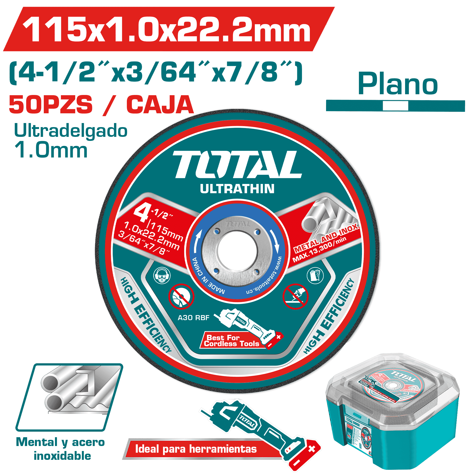 SET DISCO ULTRA-DELGADO 115X1.0X22.2MM 50PCS METAL +ESTUCHE INDUSTRIAL