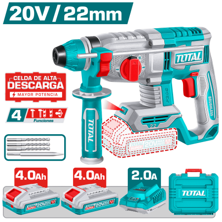 ROTOMARTILLO SDS+ 22MM 20V BL 2.0J 0-5400BPM 4F 2X4.0AH STC +ACC INDUSTRIAL
