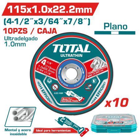 SET DISCO ULTRA-DELGADO 115X1.0X22.2MM 10PCS METAL +ESTUCHE INDUSTRIAL