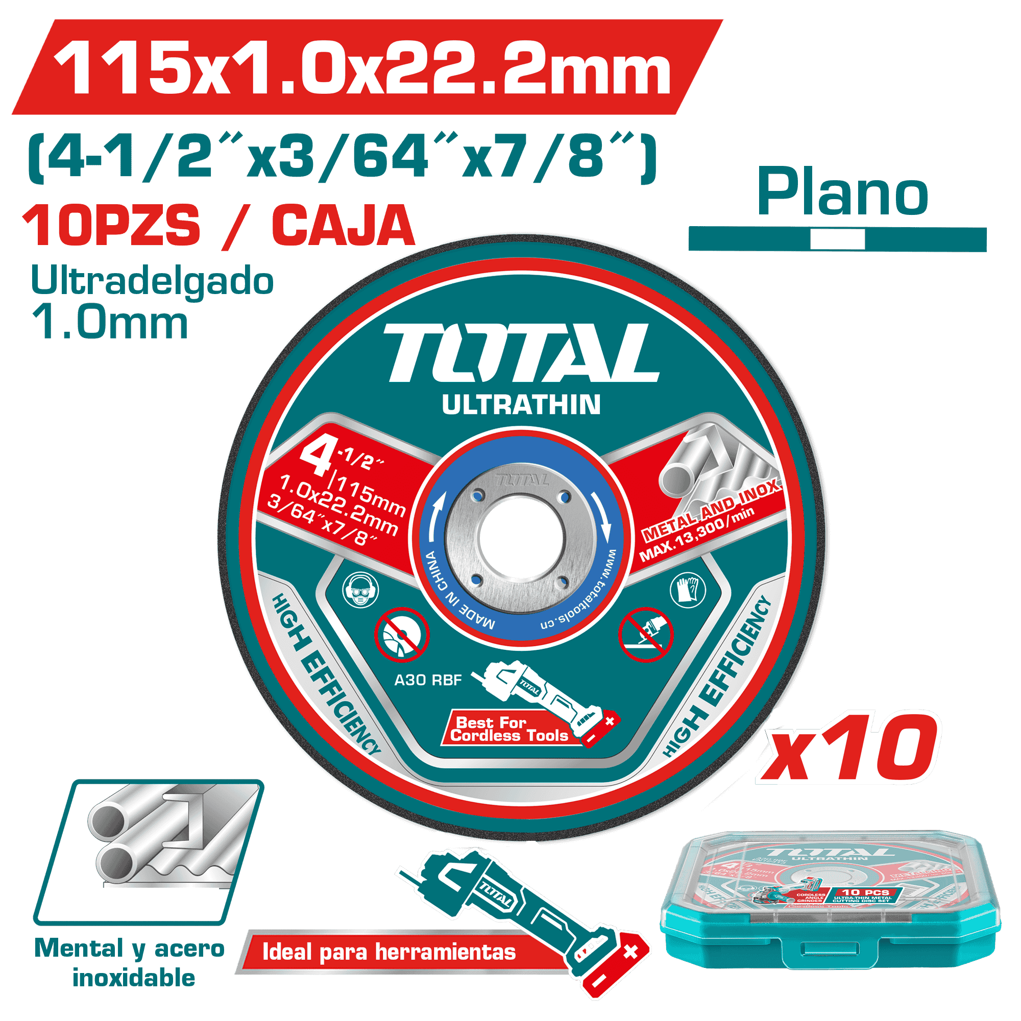 SET DISCO ULTRA-DELGADO 115X1.0X22.2MM 10PCS METAL +ESTUCHE INDUSTRIAL