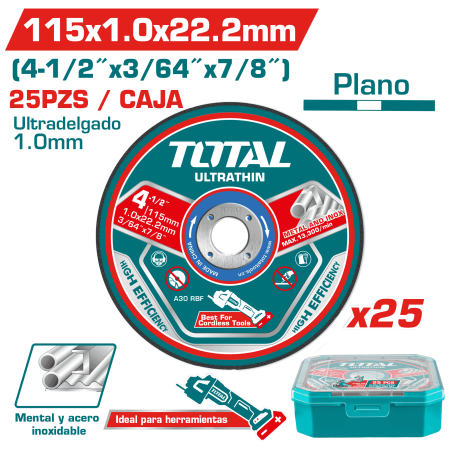 SET DISCO ULTRA-DELGADO 115X1.0X22.2MM 25PCS METAL +ESTUCHE INDUSTRIAL