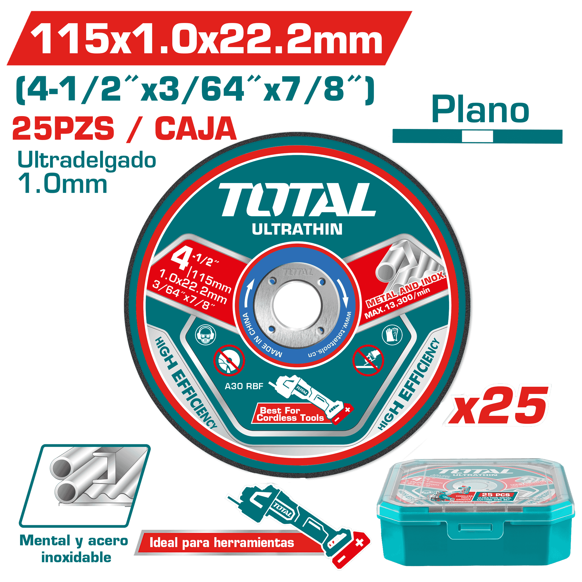 SET DISCO ULTRA-DELGADO 115X1.0X22.2MM 25PCS METAL +ESTUCHE INDUSTRIAL