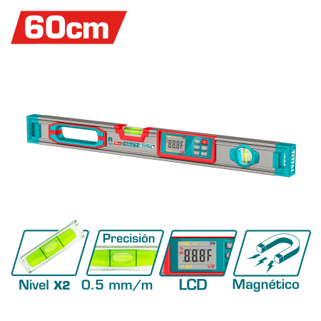 NIVEL BURBUJA DIGITAL LCD 60CM B:2 ALUMINIO PRES:0.5MM MAGNETICO IND.