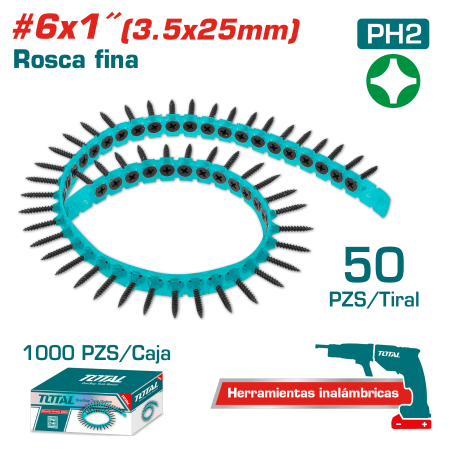 TIRAS DE TORNILLOS 1000PCSXCAJA #6 X1'' (3.5X25MM) PH2 PARA DRYWALL