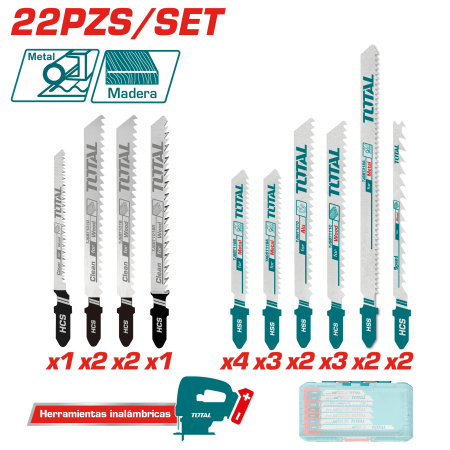 SET DE HOJAS PARA CALADORA 20V 22PCS INC ESTUCHE