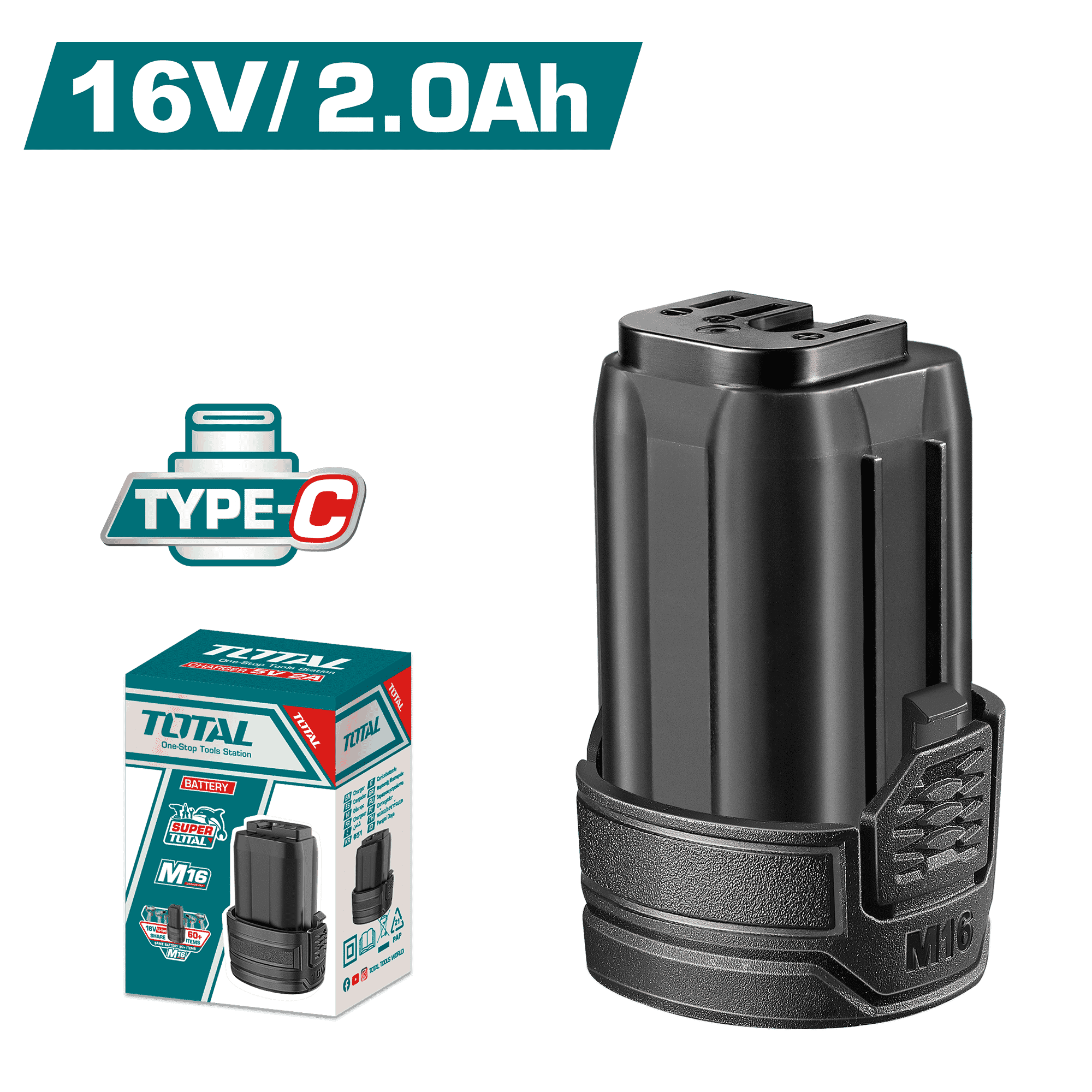 BATERIA LI-ION 16V 2.0AH M16 USB TYPE-C INDUSTRIAL