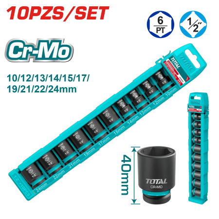 SET DADOS IMPACTO 1/2 PULG 10PCS 10-24MM CR-MO MALETIN INDUSTRIAL