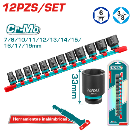 SET DE SOCKETS IMPACTO 12PCS CR-MO 6/PT 3/8PULG BLISTER INDUSTRIAL