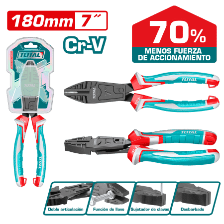 ALICATE COMBINADO ACC COMPUESTA 180MM(7PULG) CR.V MEJ:70% INDUSTRIAL